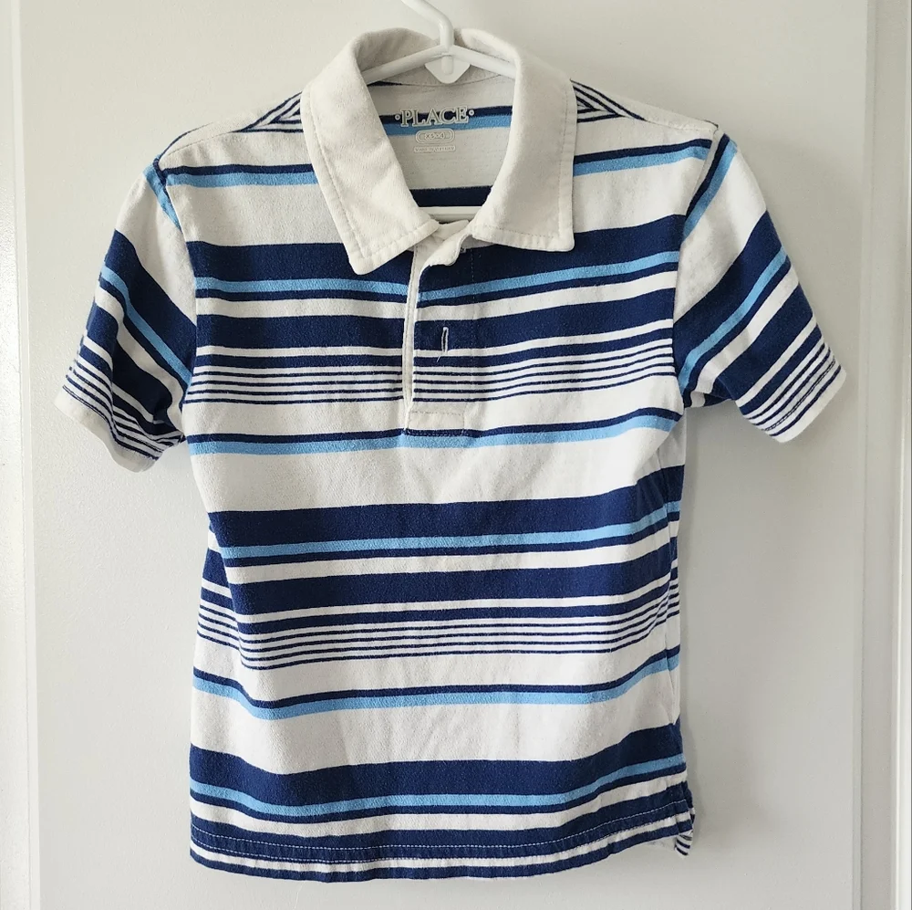 The Children's Place xs4 blue white striped‎ polo shirt Easter Church Elevated